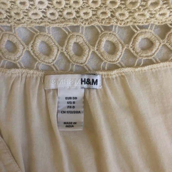 H&M crochet lace trim square neck beige cream peasant top boho blouse tunic - Picture 6 of 6